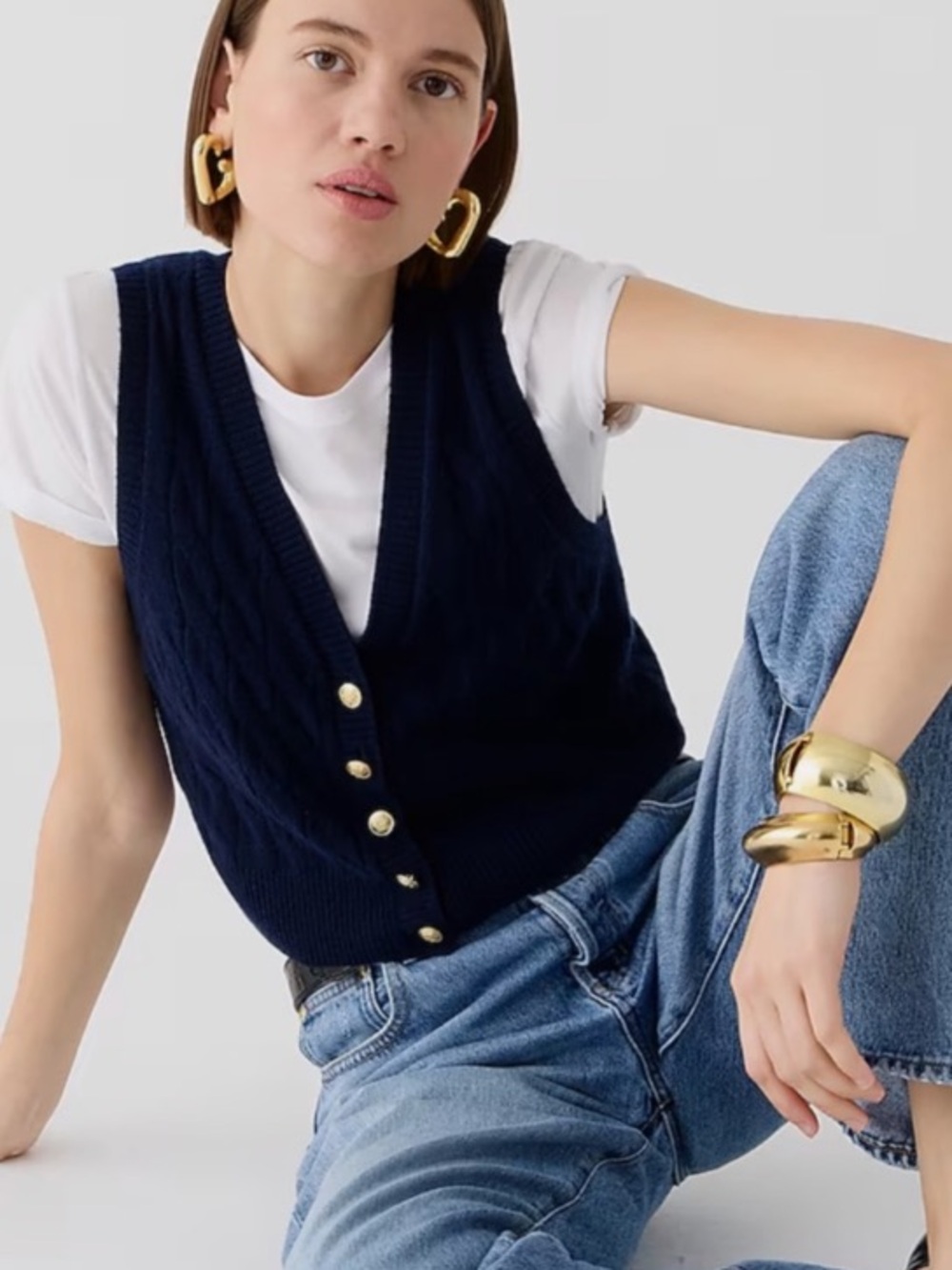 J.Crew 100% Cashmere cropped cable-knit sweater-vest, Navy, XS